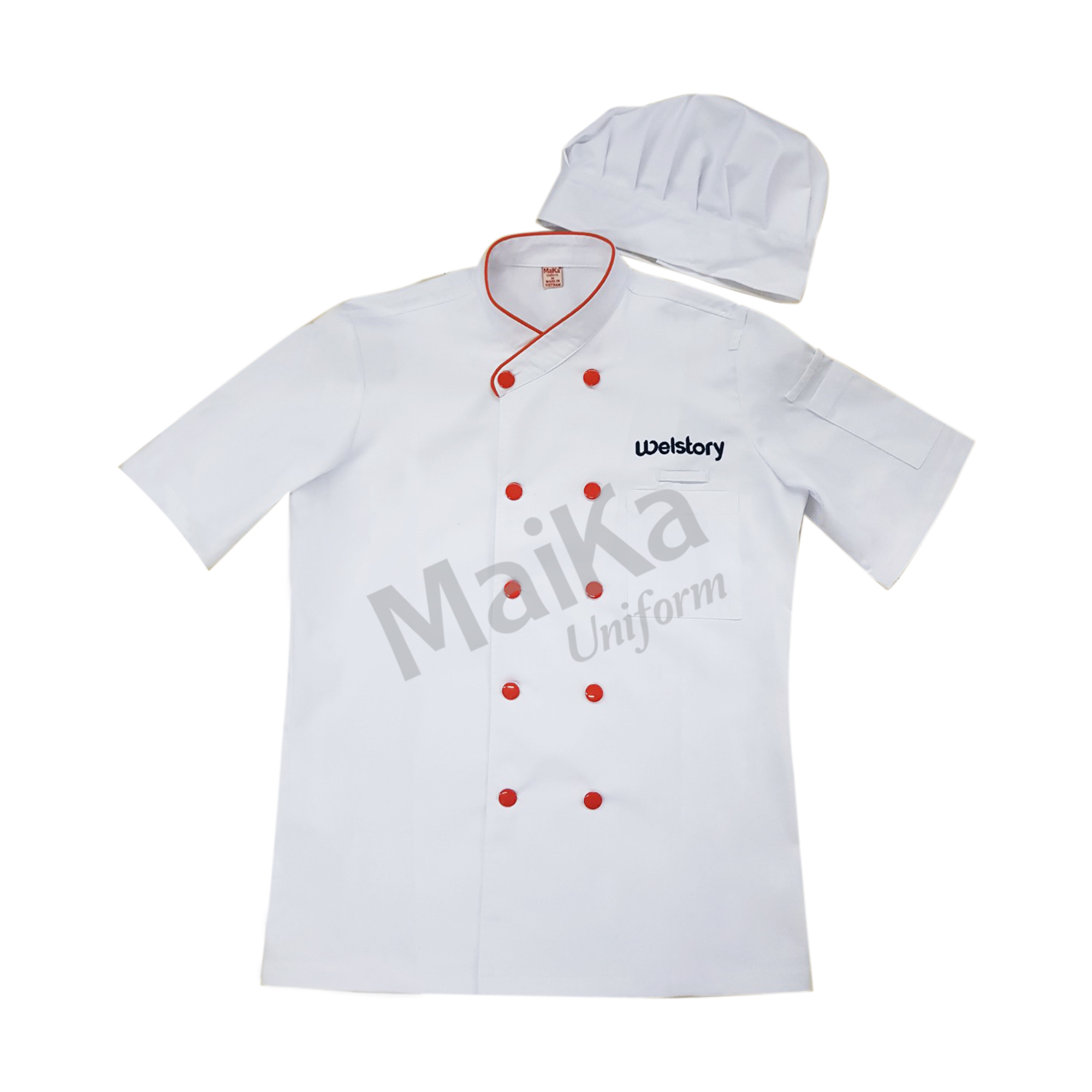 Combo áo bếp trắng + mũ